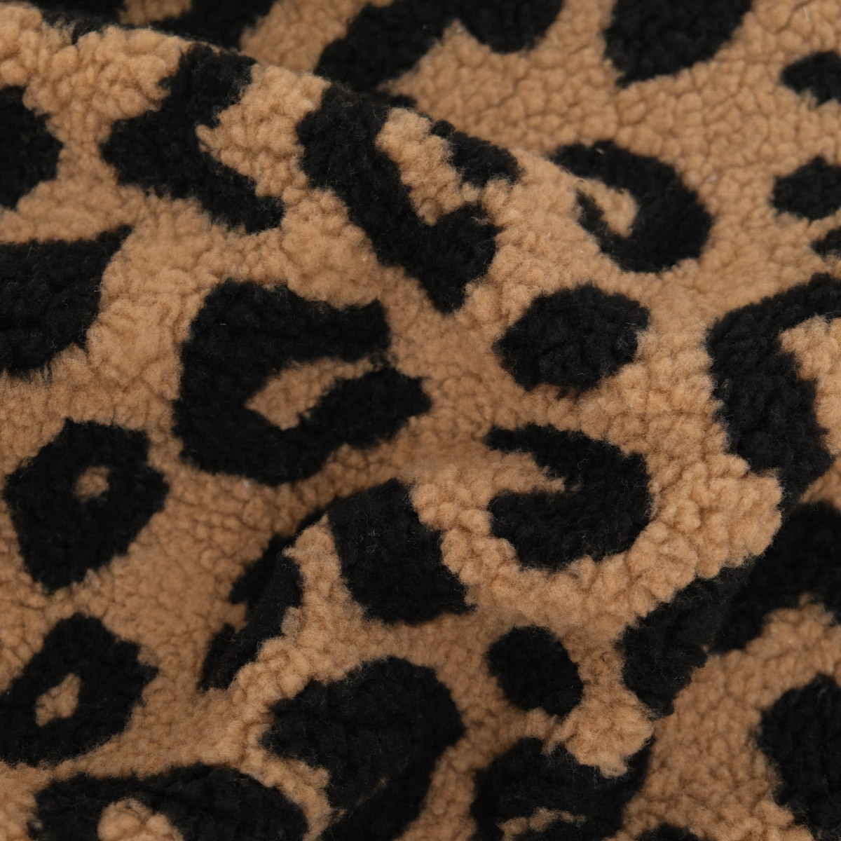 Tessuto Sherpa Maxi con motivo leopardato nero e caramello - Maison Klem